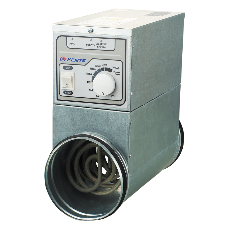 Vents NK 150-3,6-3 U - Elektro-Rohrheizregister mit einer Temperatur-Regeleinheit und Steuereinheit
